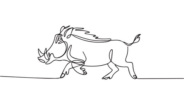 Continuous simple black line art drawing of a Warthogs in a minimalist style on a white background.