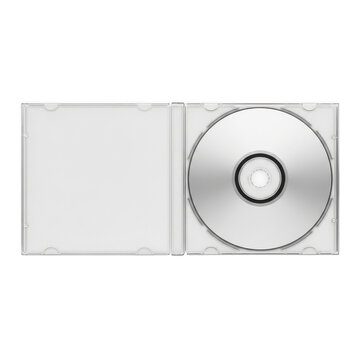 Open CD jewel case with blank disc isolated on white background