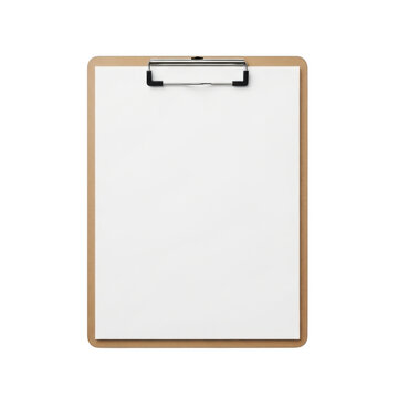 Wooden clipboard with blank white paper isolated on a white background
