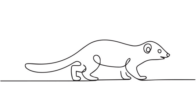 Continuous simple black line art drawing of a Dwarf Mongoose in a minimalist style on a white background.