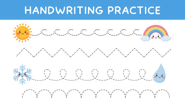 Handwriting Practice Tracing Lines Worksheet for Kids Cute Weather Elements Game