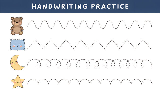 Cute Bedtime Theme Line Tracing Worksheet for Kids Handwriting Practice