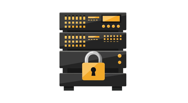 Secure Server Rack and Data Protection Concept Illustration with Padlock Icon