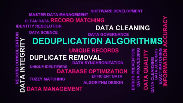 Deduplication Algorithms Word Cloud