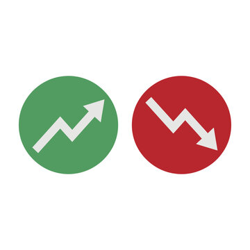 Green and red circles with arrows indicating growth and decline in finance