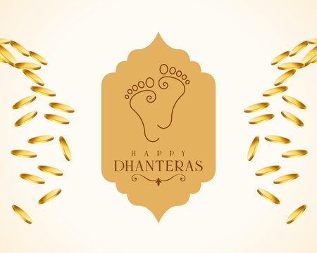 happy dhanteras wishes background with goddess footprints and coins