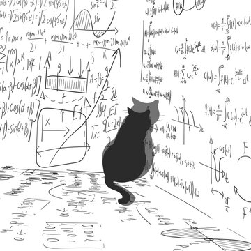 Cat reading math formulas background
