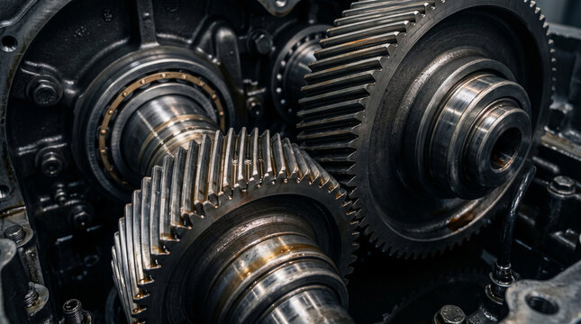 Close up of Heavy Metal Gears and Cogs in an Industrial Machine