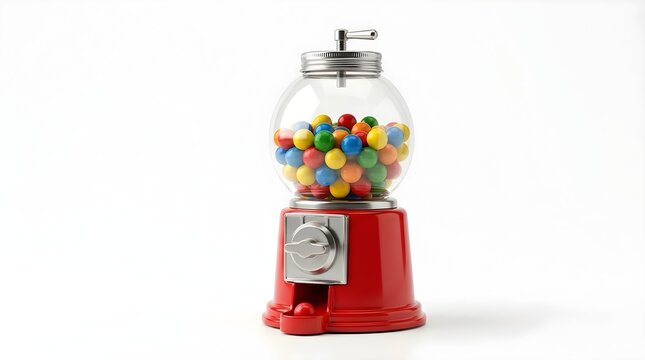 Vintage red gumball machine filled with colorful round candies