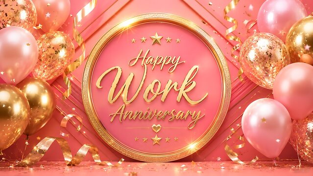 Pink and gold happy work anniversary celebration with balloons