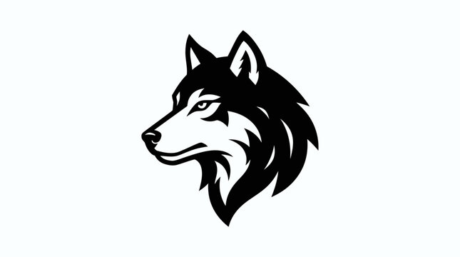 Minimalist black and white wolf head mascot logo vector illustration profile view