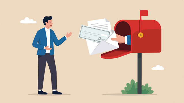 Tax refund or rebate credit concept, businessman hand came from postbox offer or giving letter with tax refund check to return money tax payer