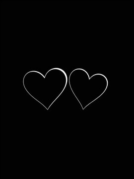 Vector isolated two pair couple hearts set colorless black and white outline silhouette shadow shape stencil solid black, modern, ||black