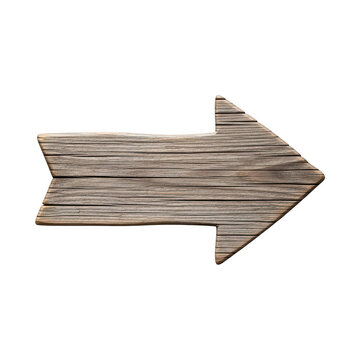 Rustic wooden arrow sign isolated on white background for directional signage design