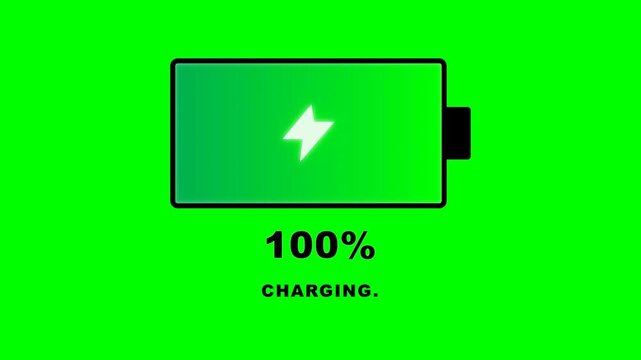 Battery charging status icons on green screen background