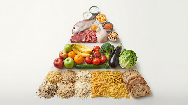 Food Pyramid Chart Showing Healthy Eating Plan on White Background