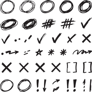 Collection of hand drawn graphic design elements and symbols