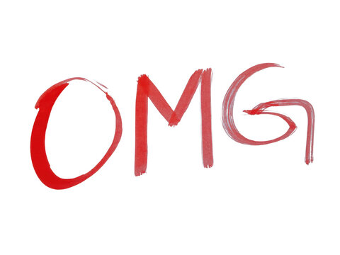 Red hand drawn omg text lettering