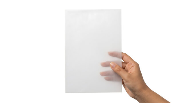 Hand holding translucent tracing paper sheet mockup