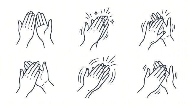 Two hands in a clapping gesture vector set. 