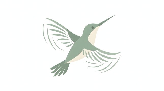 A stylized hummingbird illustration features muted green and beige tones