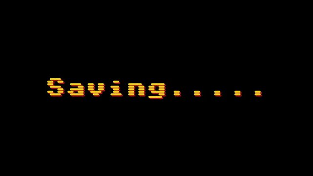 Saving Progress Data on a Black Background - Digital Display with Ellipsis Showing Ongoing Process