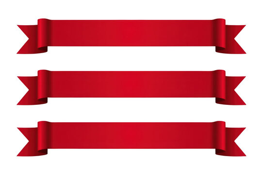 Three blank red ribbon banners with folded ends