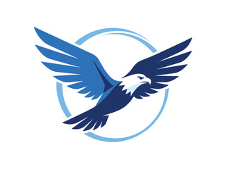 Fototapeta premium Majestic eagle logo vector, soaring bald eagle mascot icon, blue bird of prey emblem in circular frame for sports and corporate branding