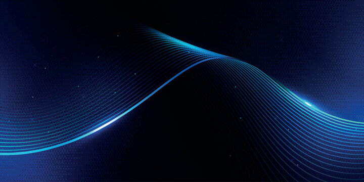 Modern dark blue background with glowing cyan waves and futuristic particles