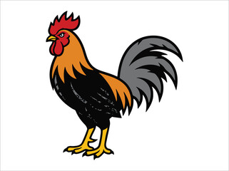 Rooster mascot vector illustration, colorful farm animal cockerel logo, proud chicken bird with red comb and orange feathers © Pixel Verse Studio