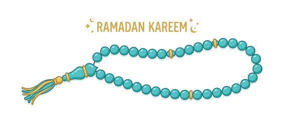 Fototapeta premium Ramadan Kareem Islamic Prayer Beads - Turquoise Tasbih with Gold Accents