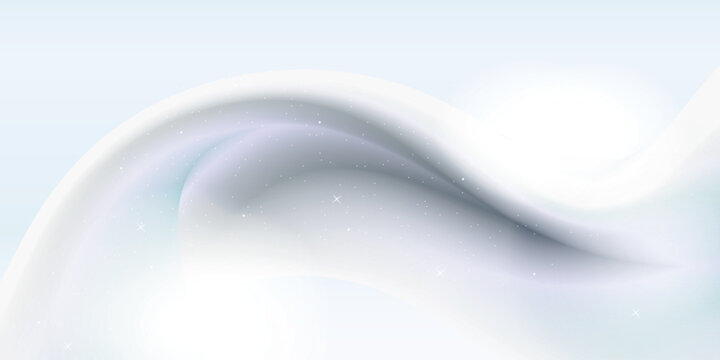 Soft white and light blue abstract 3D wave background with glowing sparkles