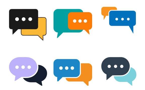 Modern speech bubble icons set, colorful chat message symbols, flat vector communication elements for web and app design