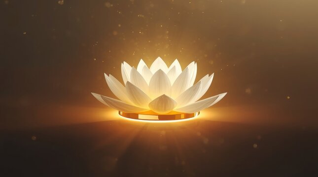 Radiant glowing lotus flower with ethereal golden aura in 3d digital artwork with glow effect