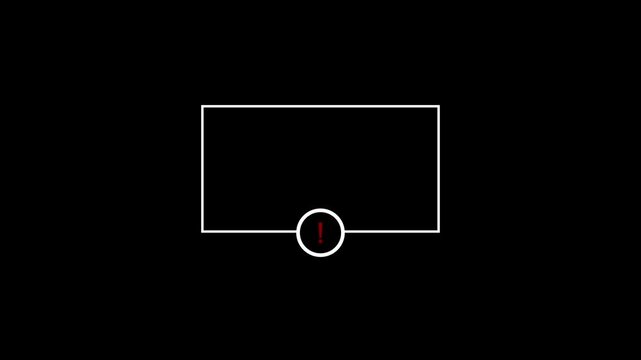 Alert warning interface animation with exclamation mark and circular loading element.Exclamation mark and rectangle border in black background in 4K animation warning alert with alpha channel.