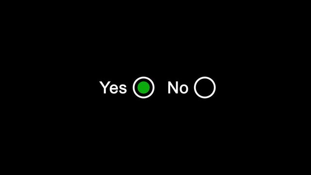 Yes in green and no in red buttons for decision making tools, survey websites, quizzes, online voting platforms, and feedback forms.Animated yes and no buttons option selection.