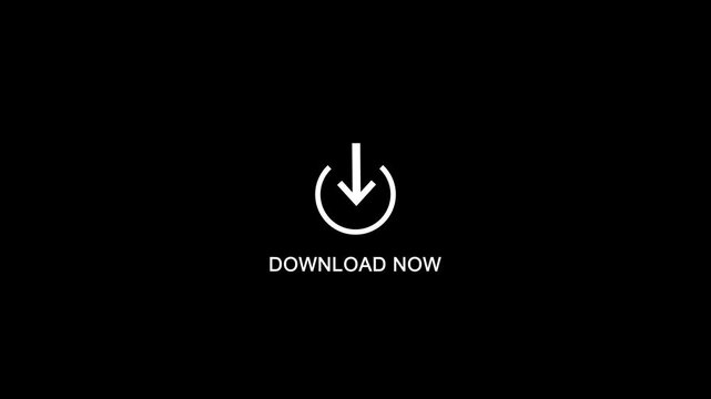 Animated download icon with moving arrow and text on black background.Animated arrow, cloud, folder, file, animated arrow, downloading icon in circle.