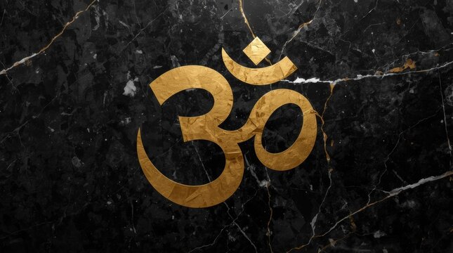Elegant golden sacred symbol on polished dark marble surface for spiritual with close