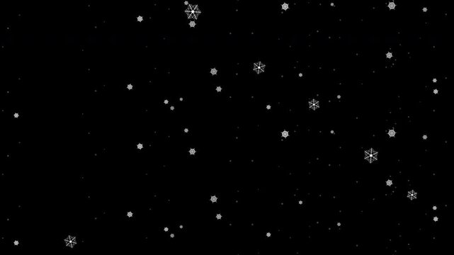 Snowflakes Falling on Black Night Sky Background