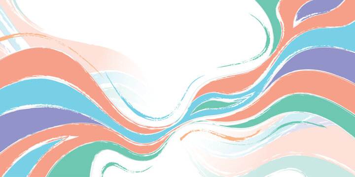 Pastel flowing brushstroke wave pattern in peach, turquoise, and lavender on white