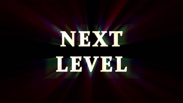 Next Level text animation in dramatic green light bursts on black background cinematic motion