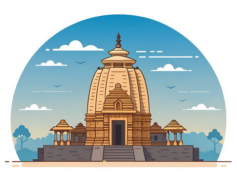 Lingaraj Temple in Odisha, centered architectural composition, monumental stone tower, warm sandstone and muted gold palette.