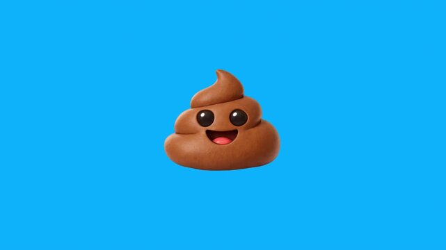 Smiling Poop Emoji Animation on Blue Background