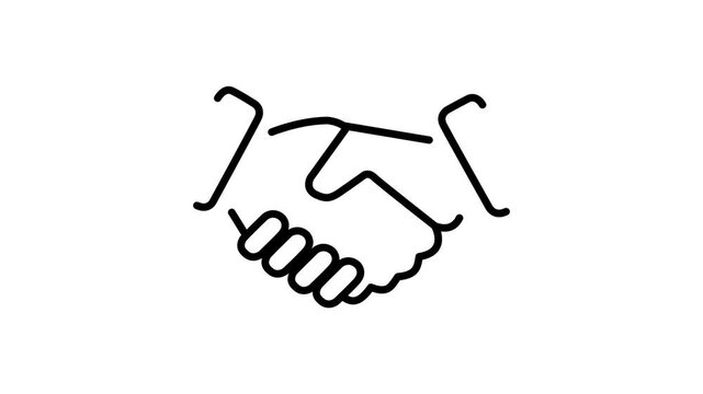 Handshake, icon business, shaking hands, micro animation, illustration video cartoon clipart. Success, deal, agreement, contract, trade. Black and white, on alpha transparent background.