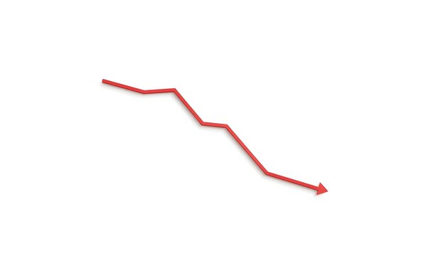 Red downward trending arrow on white