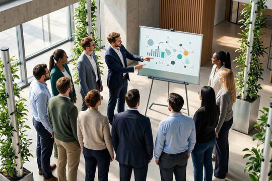 Business team meeting with presentation in office space