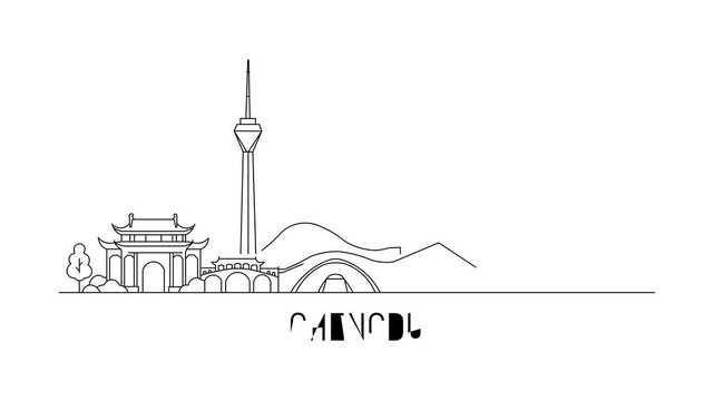 Simple line art depicts Chengdu skyline