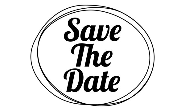 Save the date text in a handdrawn oval frame isolated on transparent background