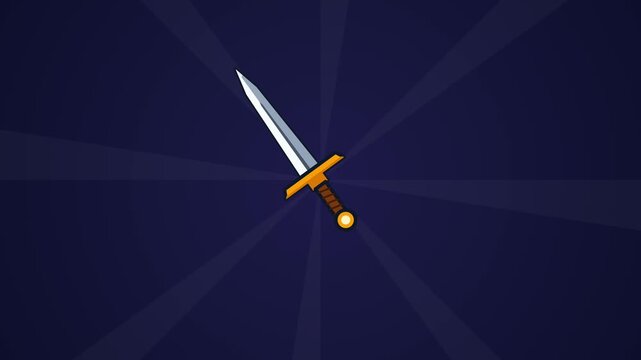 Animation of a spinning medieval sword on dark background