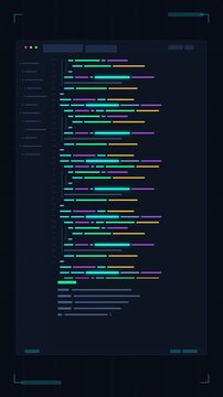Seamless loopable 3d animation of program code typing on futuristic computer display, technology concept